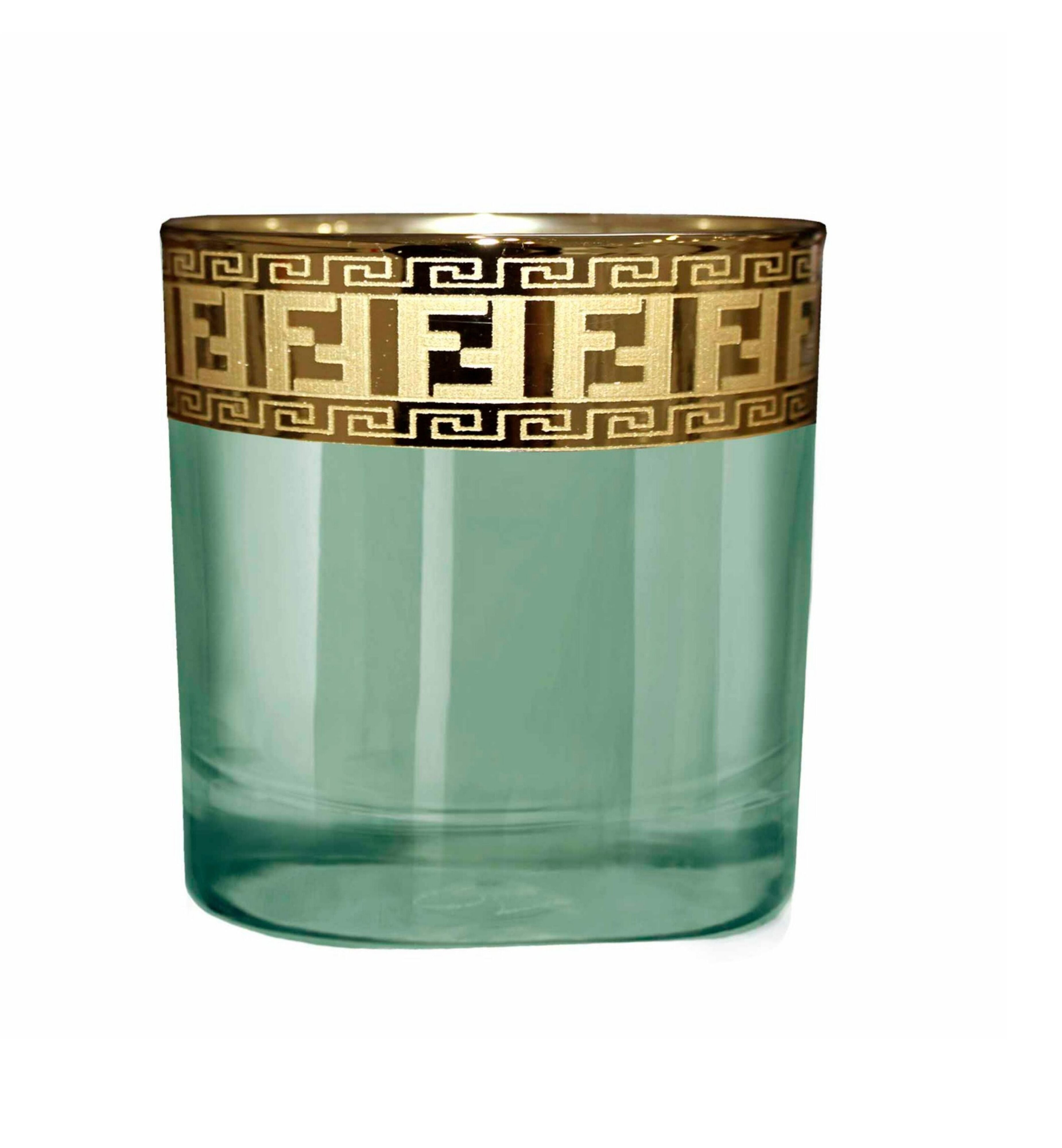 Hand Crafted Green Luster & Gold Decal 390 ML Glasses for Home and Kitchen - Ideal Gift for Housewarming