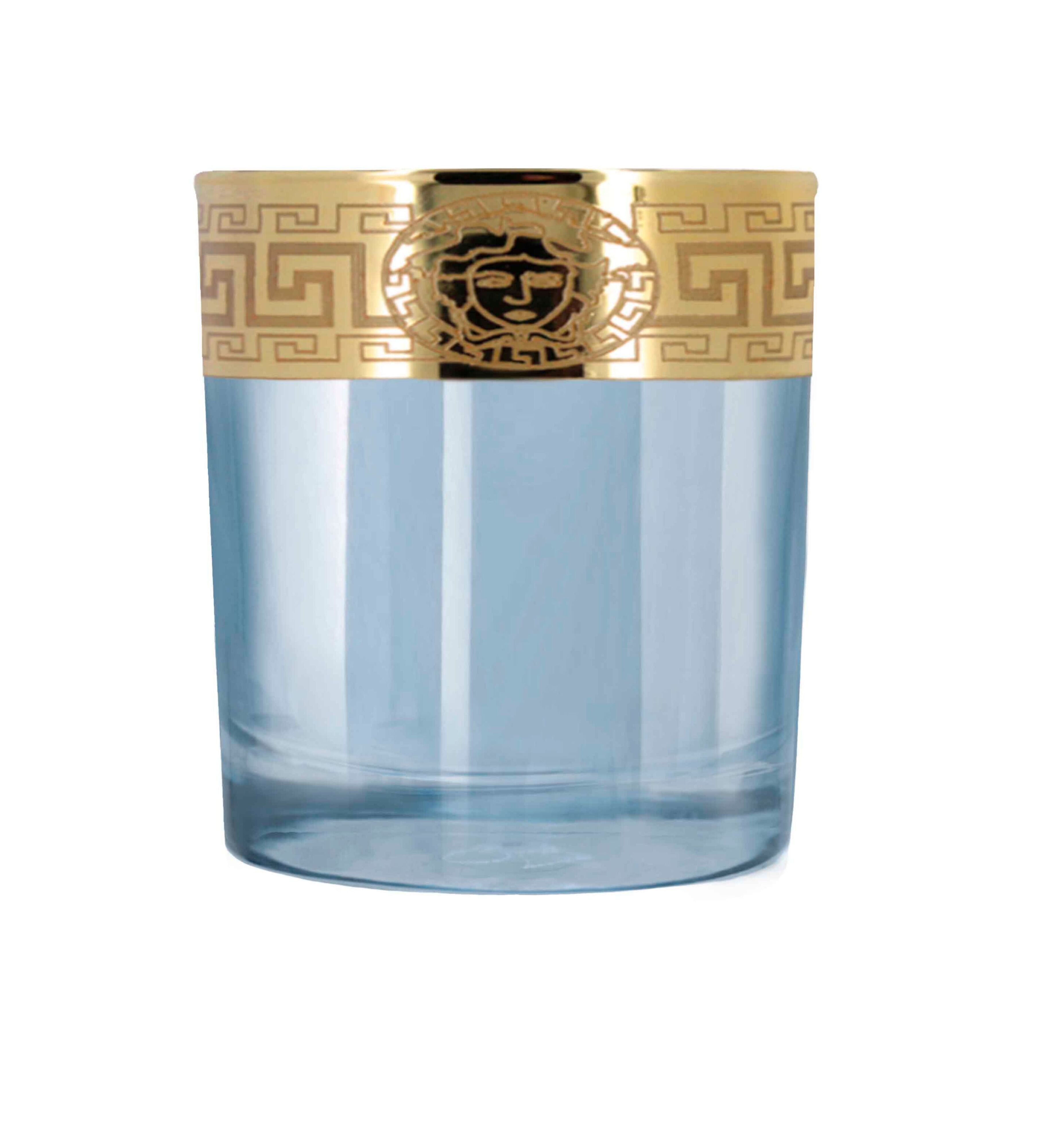 Hand Crafted Blue Luster & Gold Decal 390 ML Glasses for Home and Kitchen - Ideal Gift for Housewarming