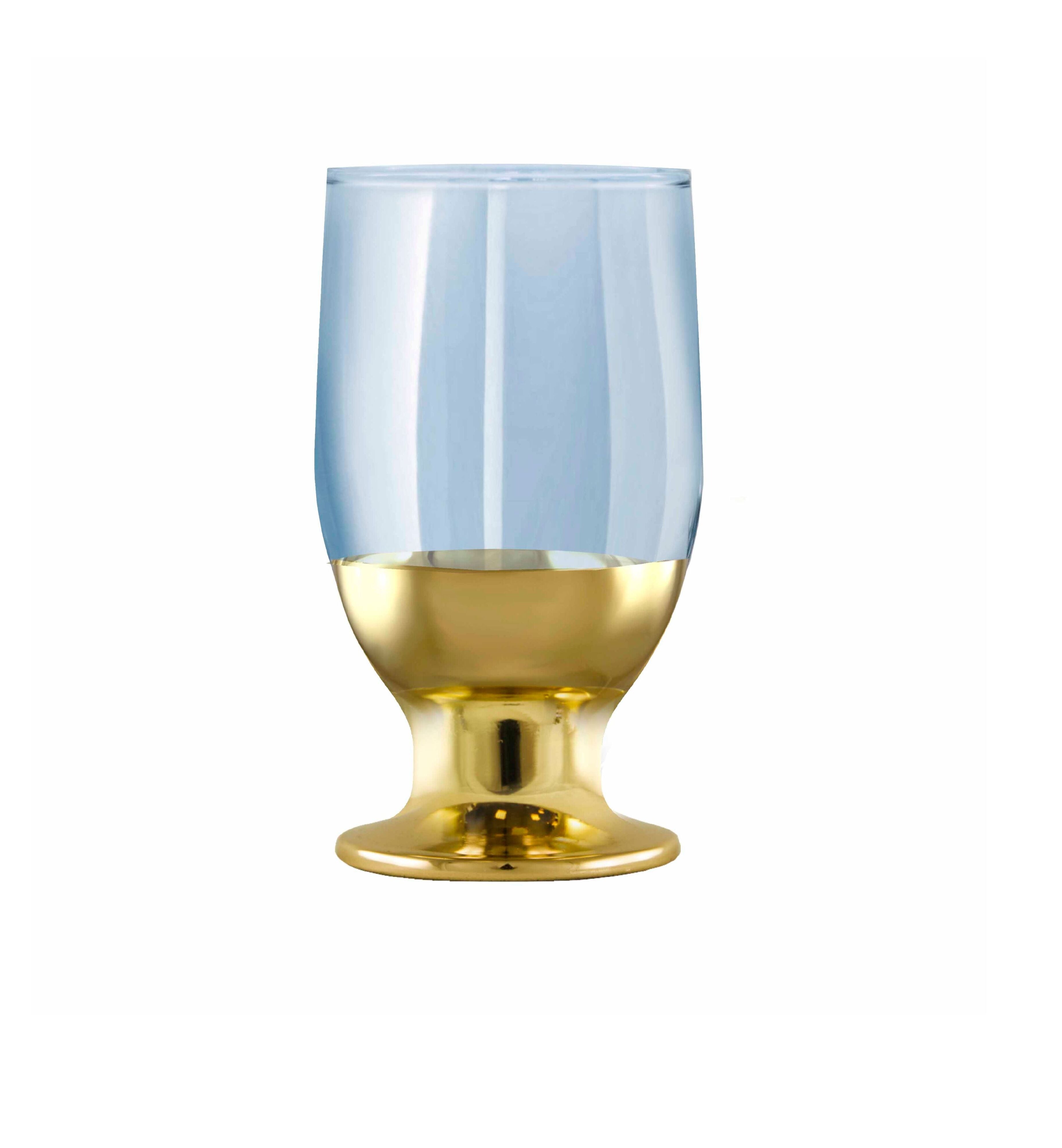 Hand Crafted Blue Luster & Gold Bottom 215 ML Juice Glasses for Home and Kitchen - Ideal Gift for Housewarming