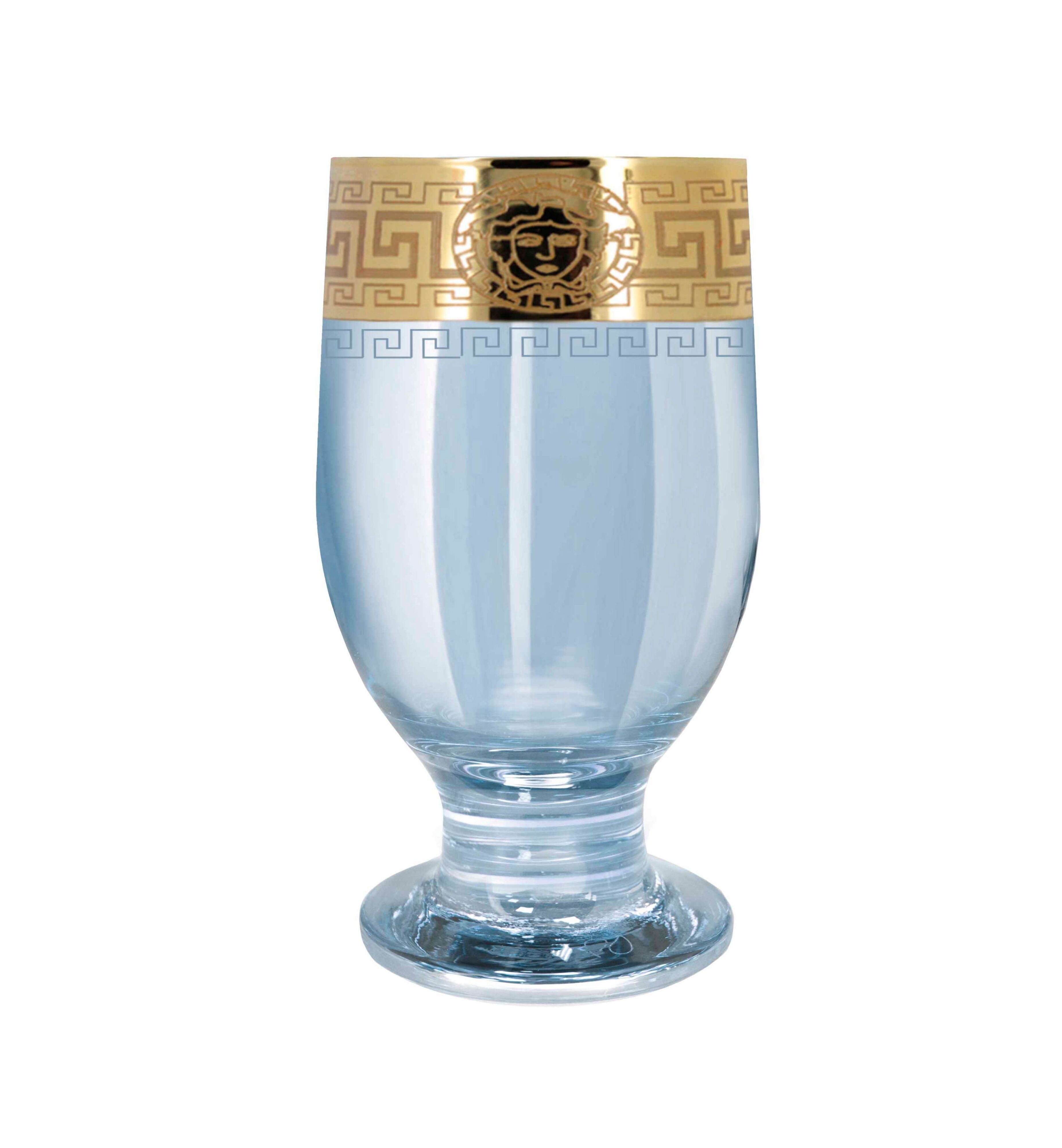 Hand Crafted Blue Luster & Gold Decal 215 ML Juice Glasses for Home and Kitchen - Ideal Gift for Housewarming