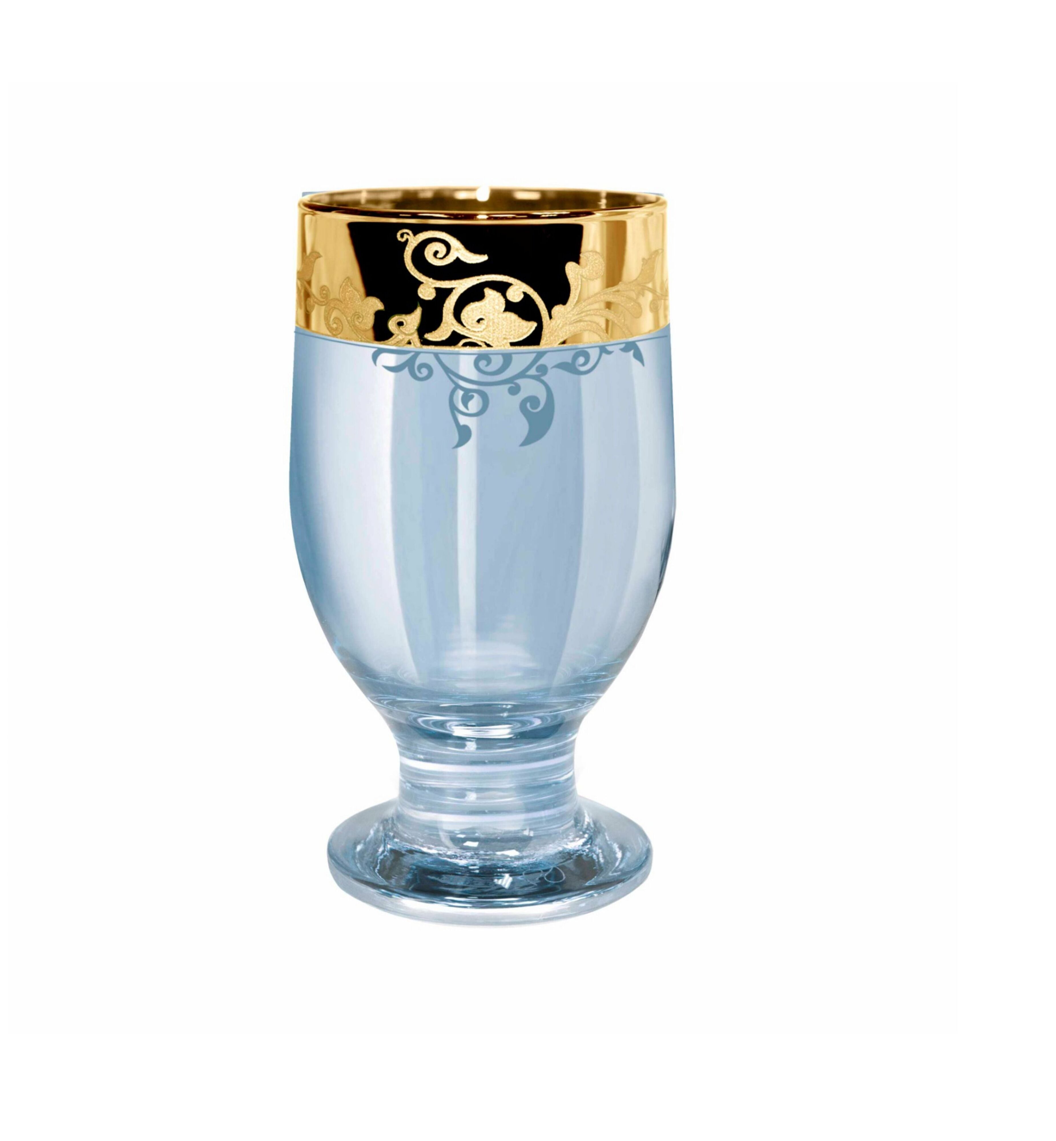 Hand Crafted Blue Luster & Gold Decal 215 ML Juice Glasses for Home and Kitchen - Ideal Gift for Housewarming