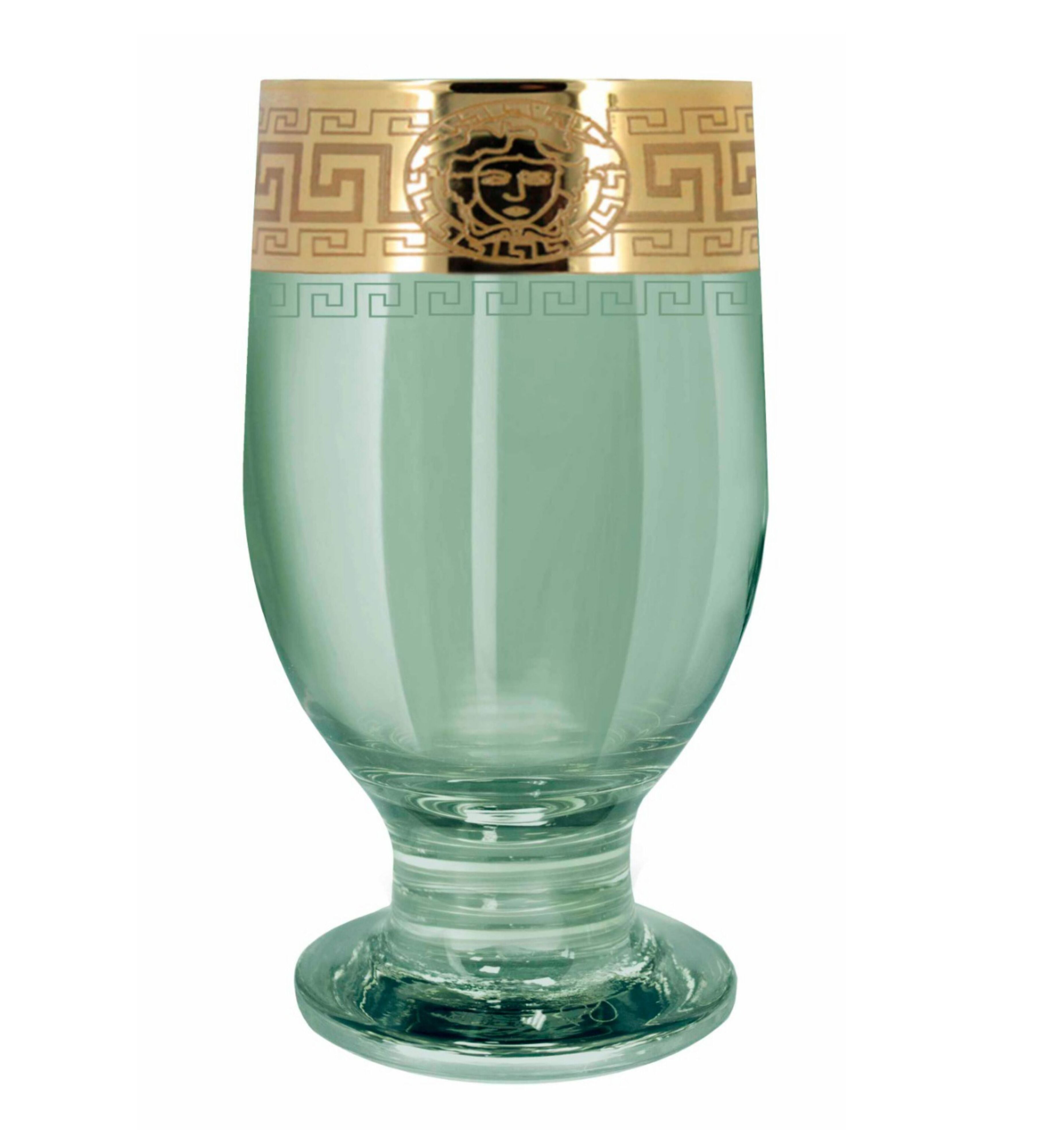 Hand Crafted Green Luster & Gold Decal 215 ML Juice Glasses for Home and Kitchen - Ideal Gift for Housewarming