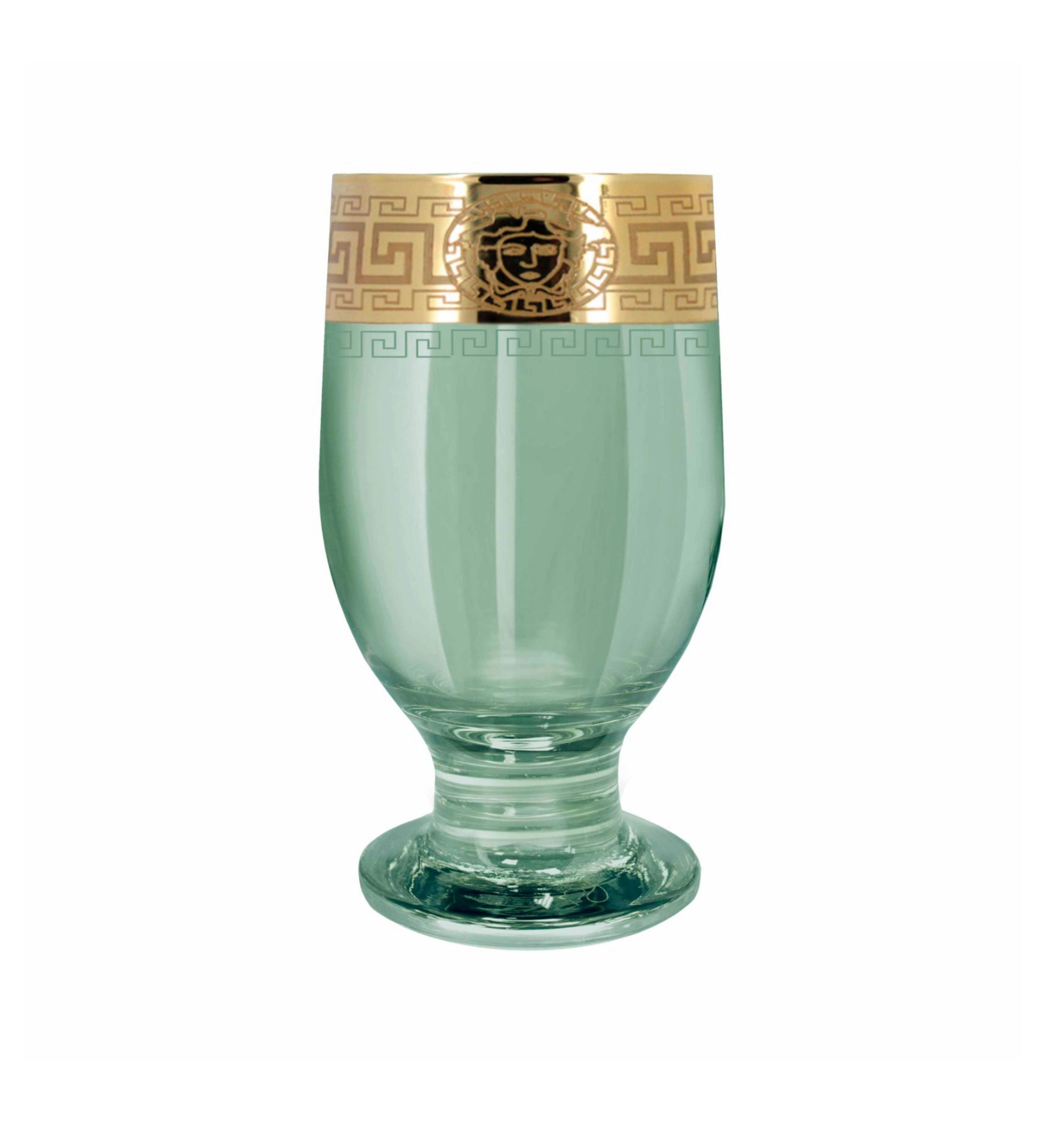 Hand Crafted Green Luster & Gold Decal 215 ML Juice Glasses for Home and Kitchen - Ideal Gift for Housewarming