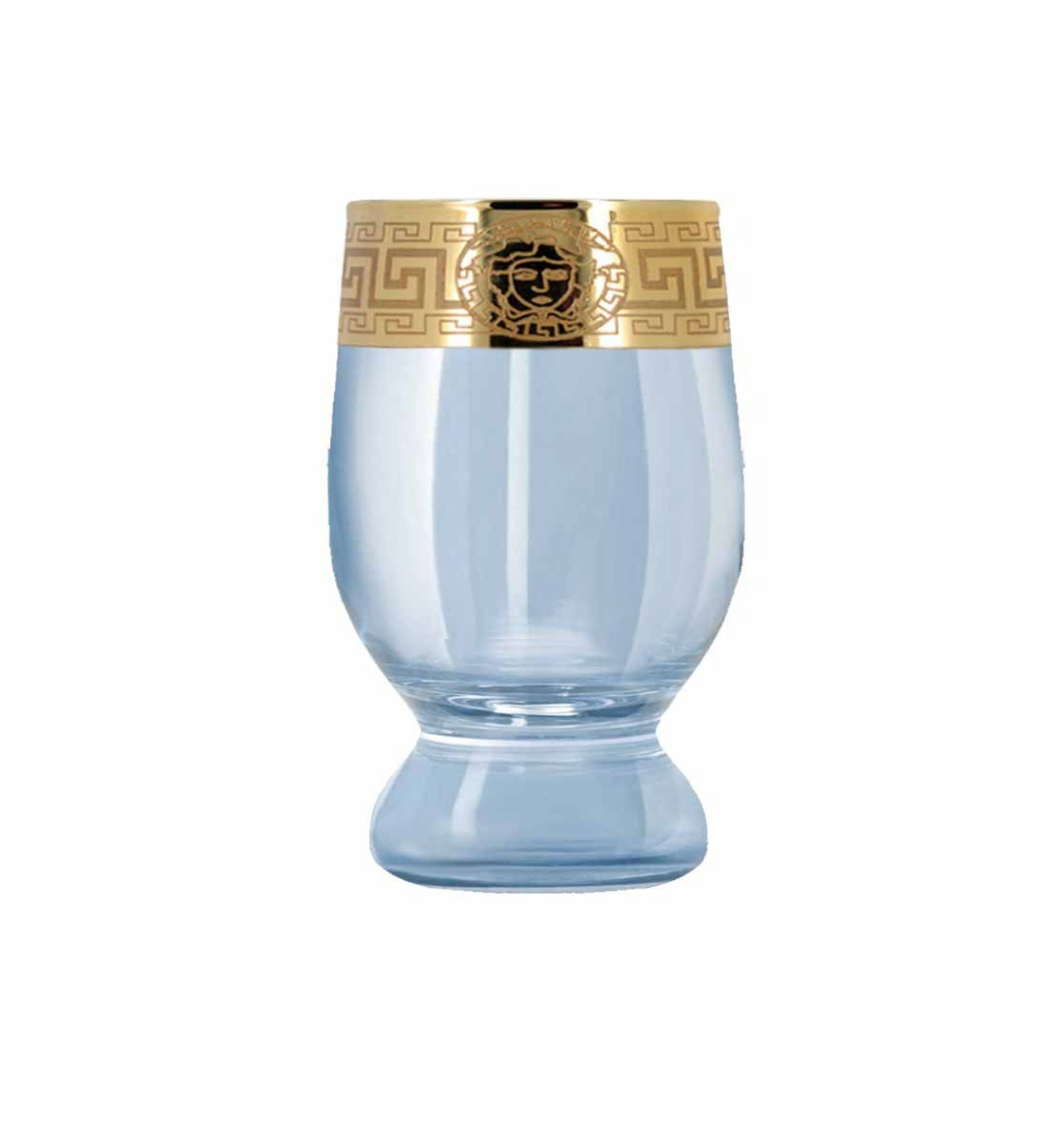 Hand Crafted Blue Luster & Gold Decal 215 ML Juice Glasses for Home and Kitchen - Ideal Gift for Housewarming