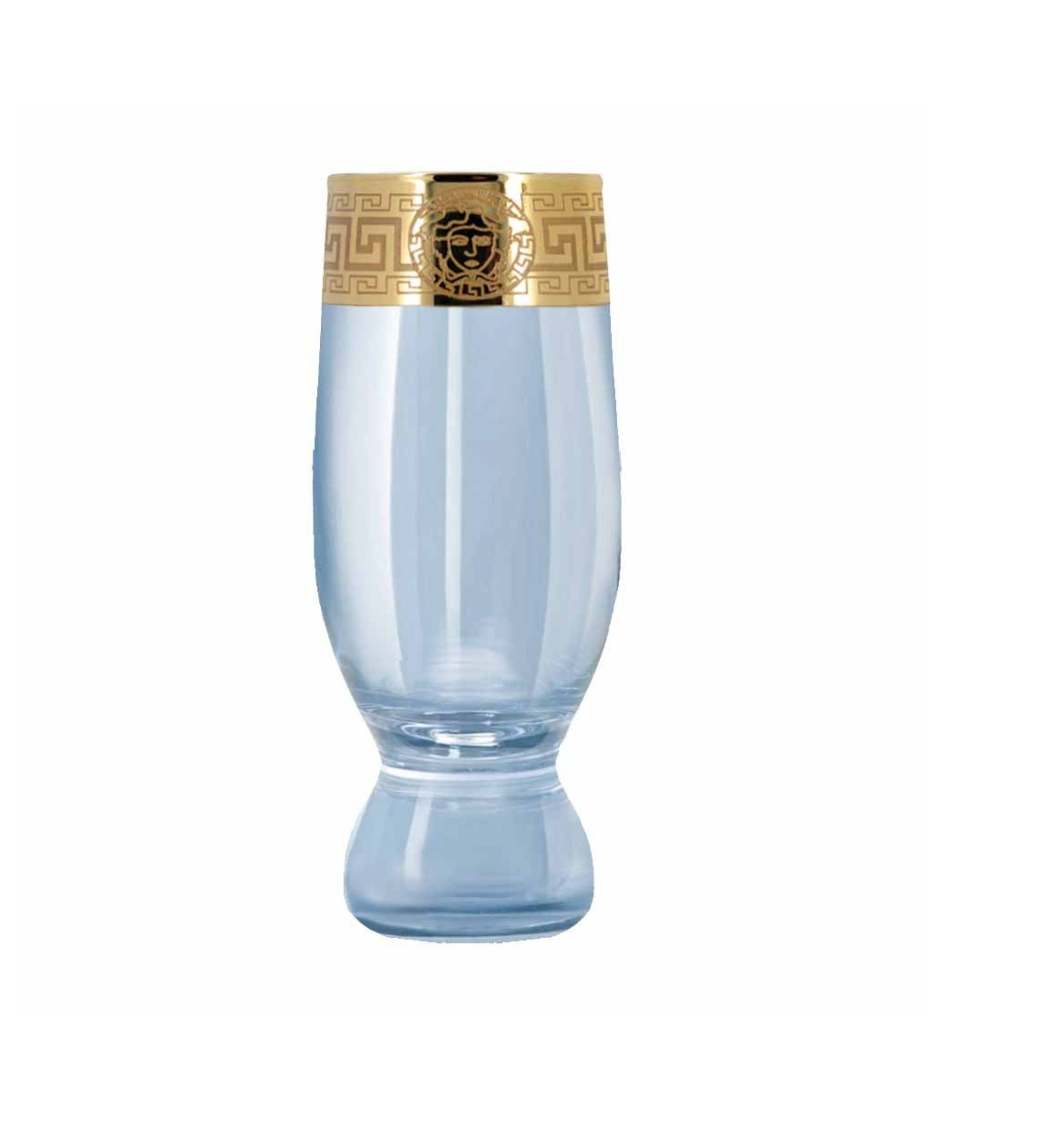 Hand Crafted Blue Luster & Gold Decal 215 ML Juice Glasses for Home and Kitchen - Ideal Gift for Housewarming