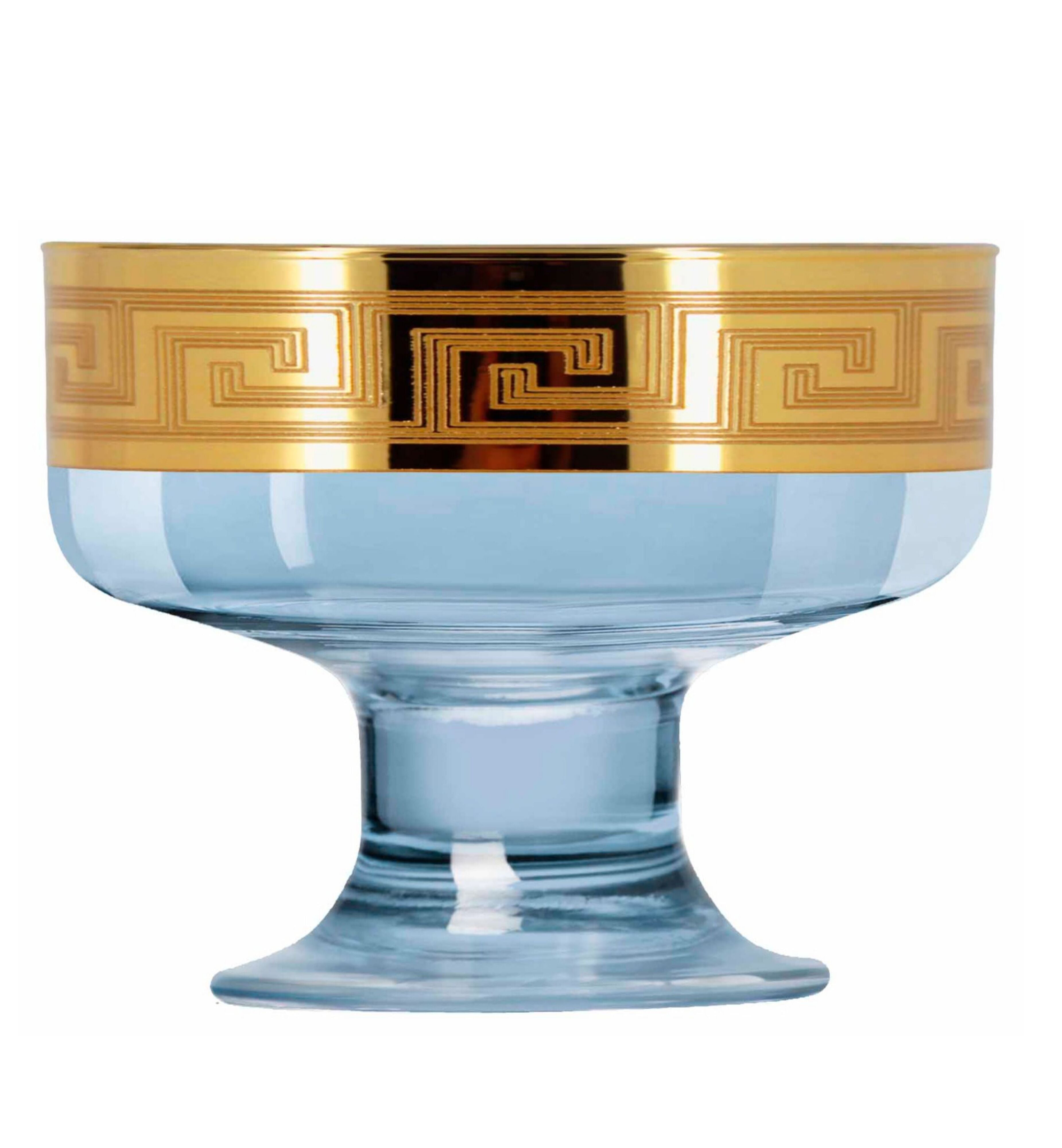 Hand Crafted Blue Luster & Gold Decal Ice Cream Glasses for Home and Kitchen - Ideal Gift for Housewarming