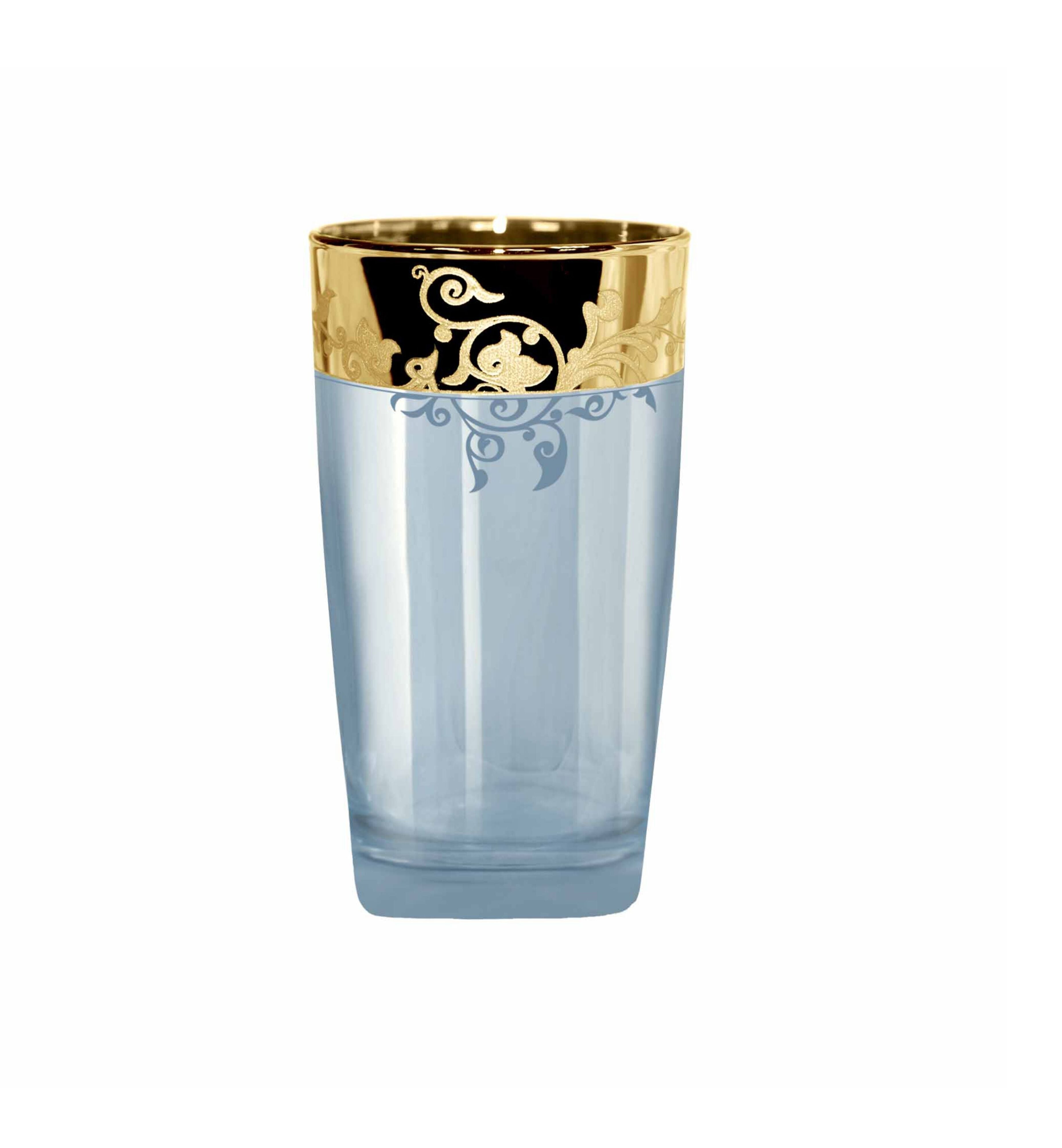Hand Crafted Blue Luster & Gold Decal 300 ML Glasses for Home and Kitchen - Ideal Gift for Housewarming