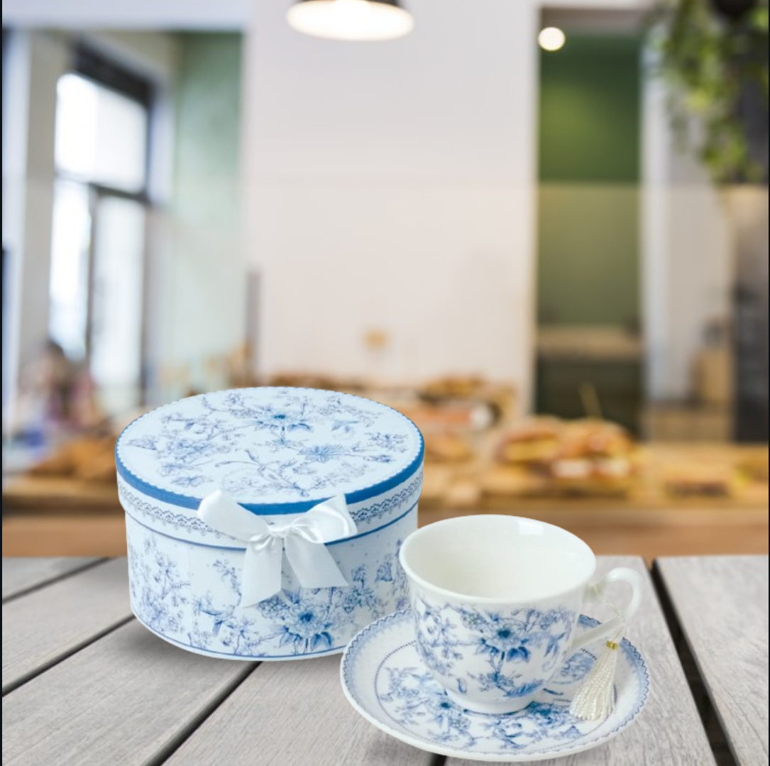 Luxury printed Fine English Bone China Cup & Saucer with Gift Box (Set of 6 PC)