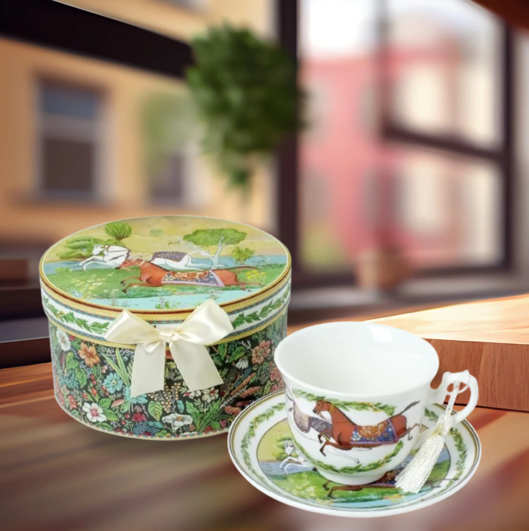 Luxury printed Fine English Bone China Cup & Saucer with Gift Box (Set of 6 PC)