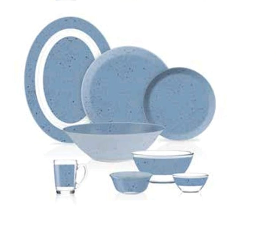 Pack of 33 Pcs Made in United Arab Emirates(UAE) French style sodalime glass INGMAR BLUE Dinner Set