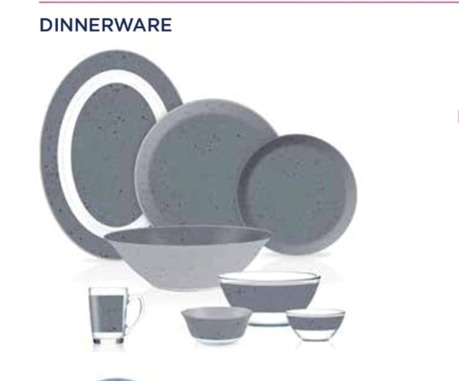 Pack of 33 Pcs Made in United Arab Emirates(UAE) French style sodalime glass INGMAR GREY Dinner Set