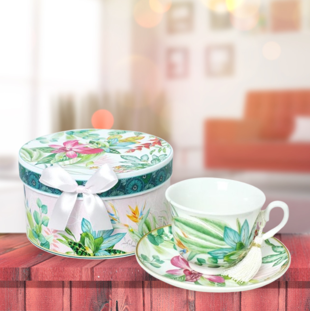 Luxury printed Fine English Bone China Cup & Saucer with Gift Box (Set of 6 PC)