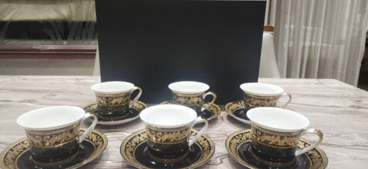 Gold-Plated Cups and Saucers Set of 6
