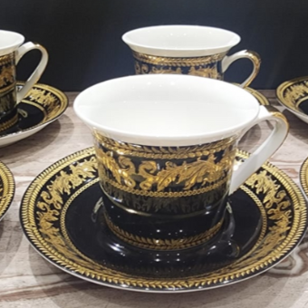 Gold-Plated Cups and Saucers Set of 6