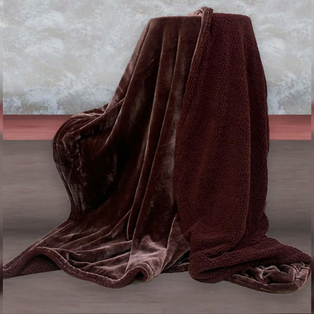 Plain Winter Warm Blanket/ Quit cover with Sherpa Back Double Bed 220 x 240 Cms