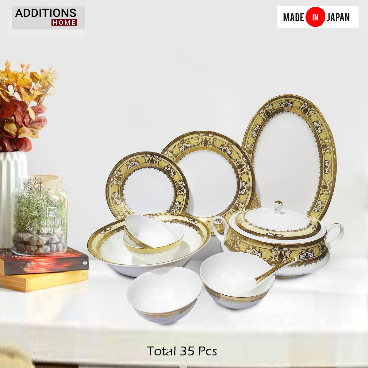 Fine Bone China Dinner Set 24K Real Gold Plated 35 PCS.