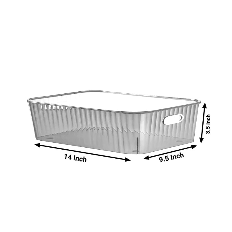Ribbed Storage Organizer Transparent 14x9.5x3.5 Inch. 1 Pcs