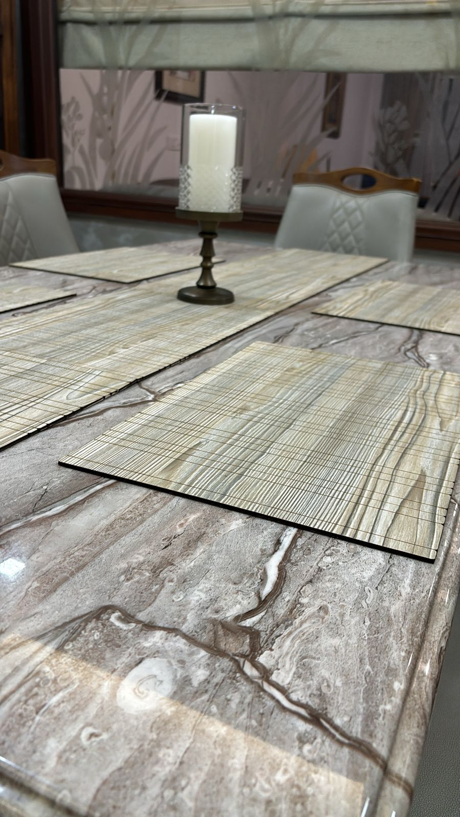 Wooden Table Mats With Runner For Dining Kitchen Restaurant Table, Foldable, Set of 7, 12x18 Inch