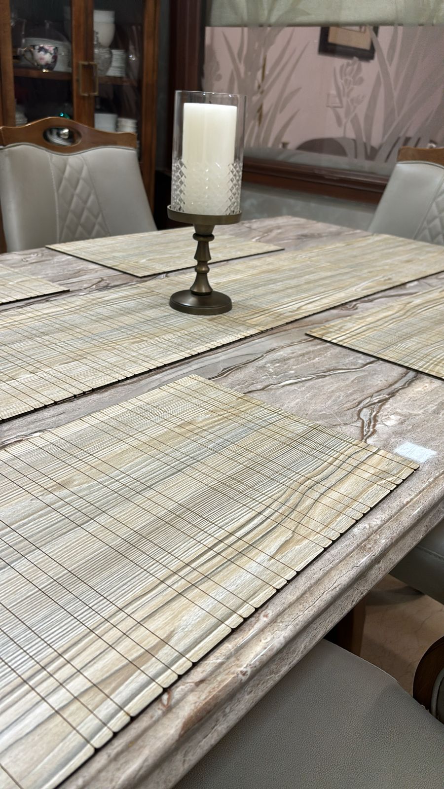 Wooden Table Mats With Runner For Dining Kitchen Restaurant Table, Foldable, Set of 7, 12x18 Inch