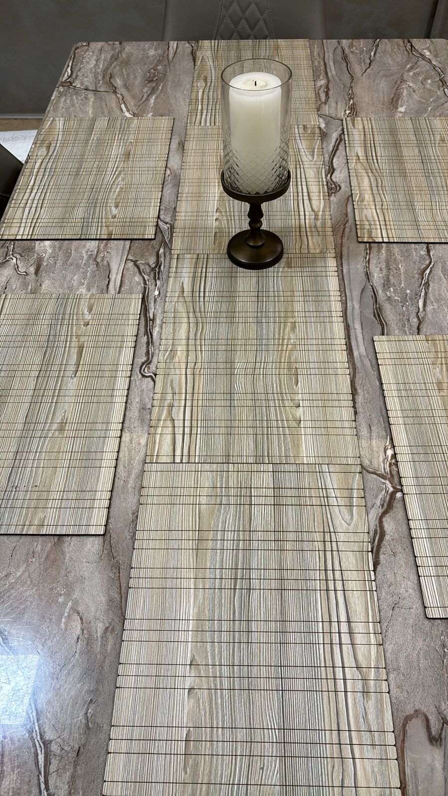 Wooden Table Mats With Runner For Dining Kitchen Restaurant Table, Foldable, Set of 7, 12x18 Inch