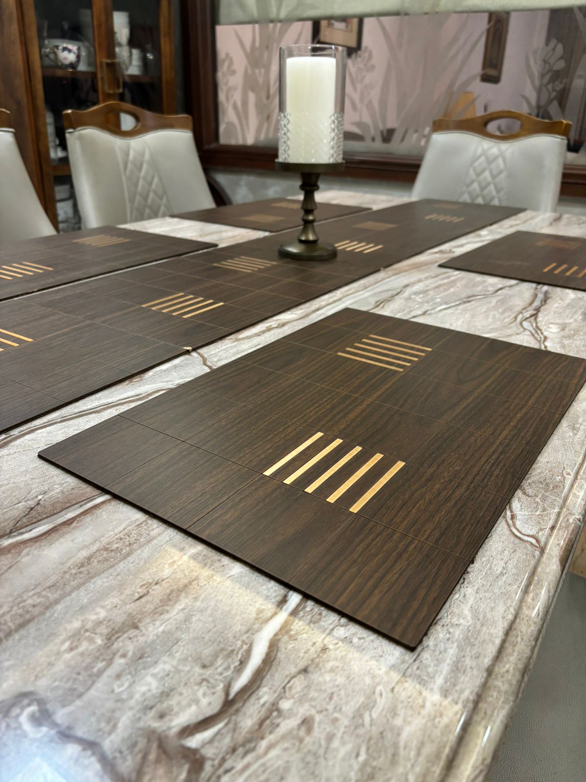Wooden Table Mats With Runner For Dining Kitchen Restaurant Table, Foldable, Set of 7, 12x18 Inch