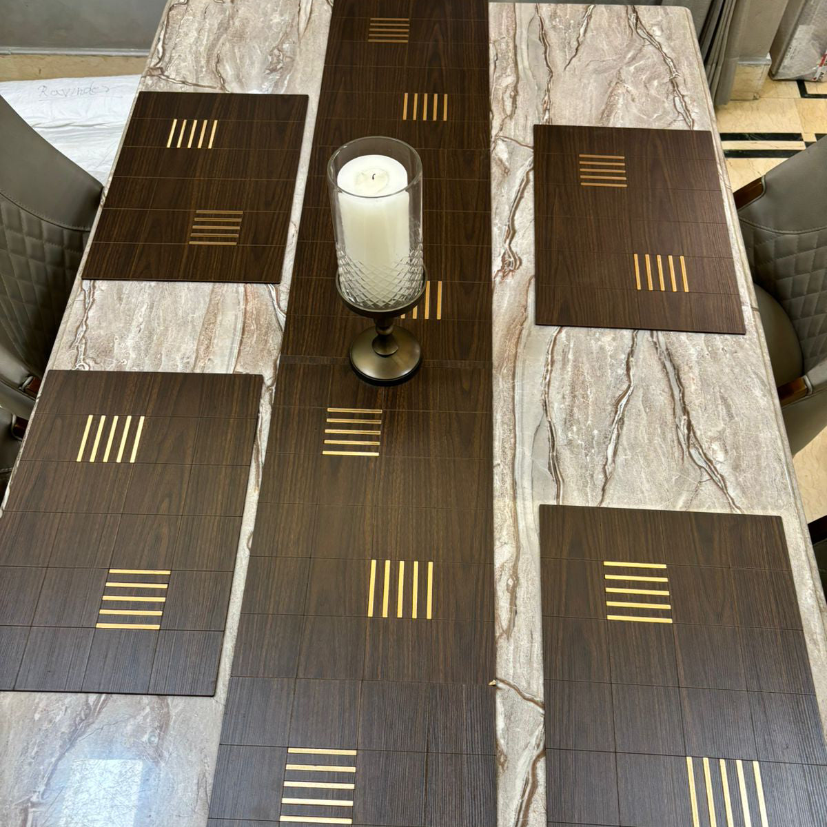 Wooden Table Mats With Runner For Dining Kitchen Restaurant Table, Foldable, Set of 7, 12x18 Inch