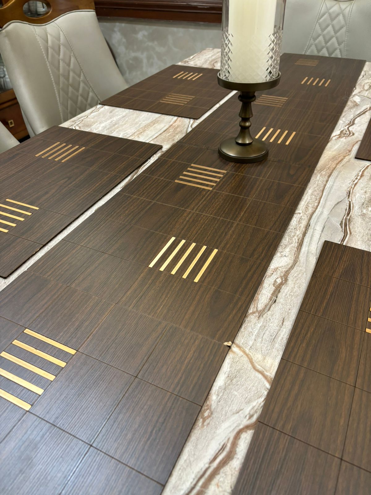 Wooden Table Mats With Runner For Dining Kitchen Restaurant Table, Foldable, Set of 7, 12x18 Inch