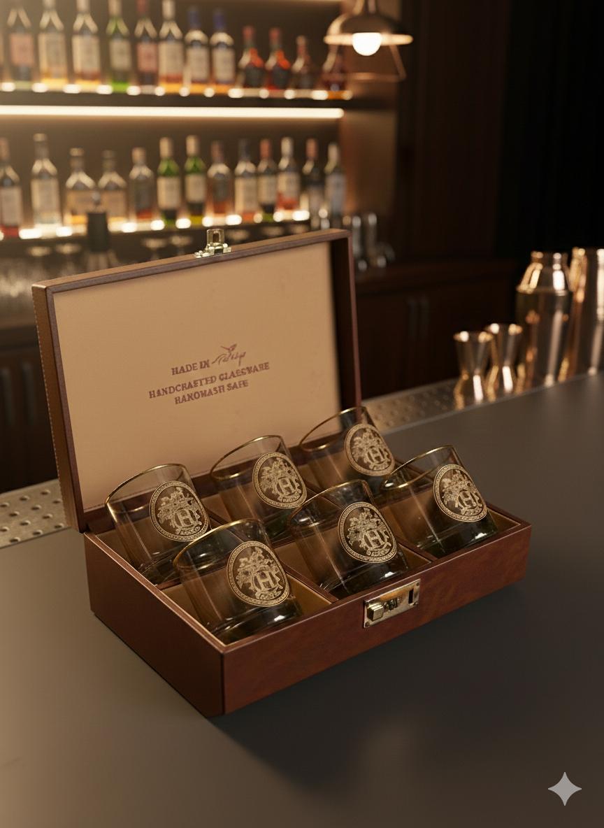 Hand Crafted Gold Decorated Whiskey Glasses, Capacity:360 ML for Home and Kitchen - Ideal Gift for Housewarming