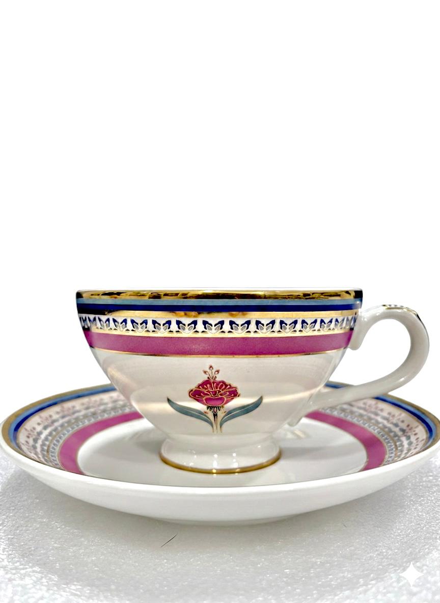 Fine Bone China printed Cup and Saucer Pink (Set of 6)