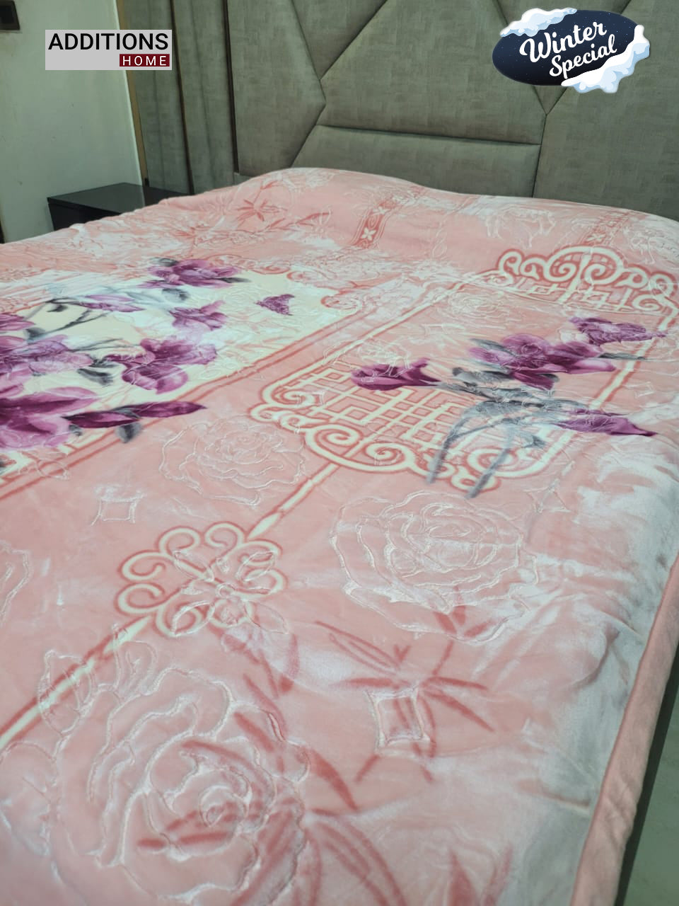 TWIN PLY BLANKET. ONE SIDE FULL EMBOSS OTHER SIDE WITHOUT EMBOSS , 220X240 CMS