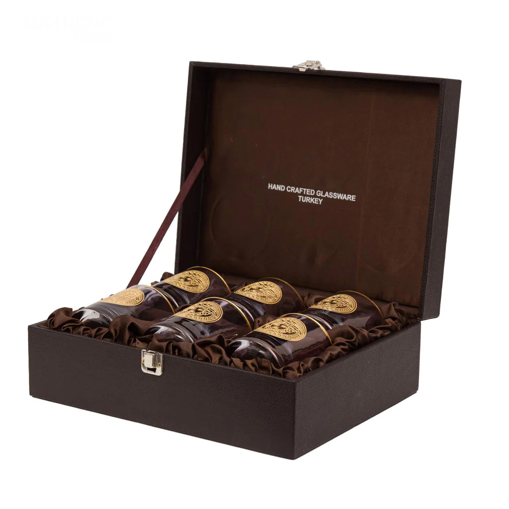 Hand Crafted Gold Decorated Whiskey Glasses, Capacity:360 ML for Home and Kitchen - Ideal Gift for Housewarming