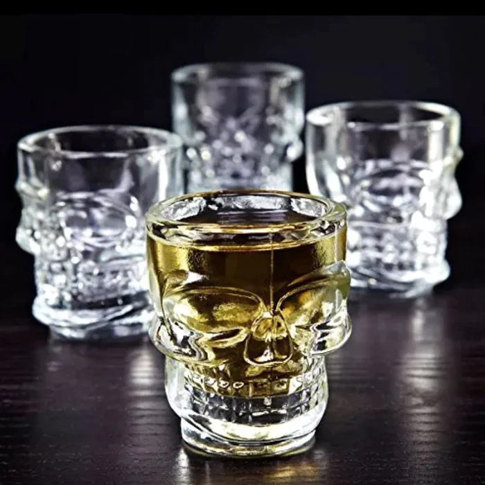 SKULL SHAPE CRYSTAL CLEAR GLASS SHOT GLASS SET OF 6 PCS 65 ML
