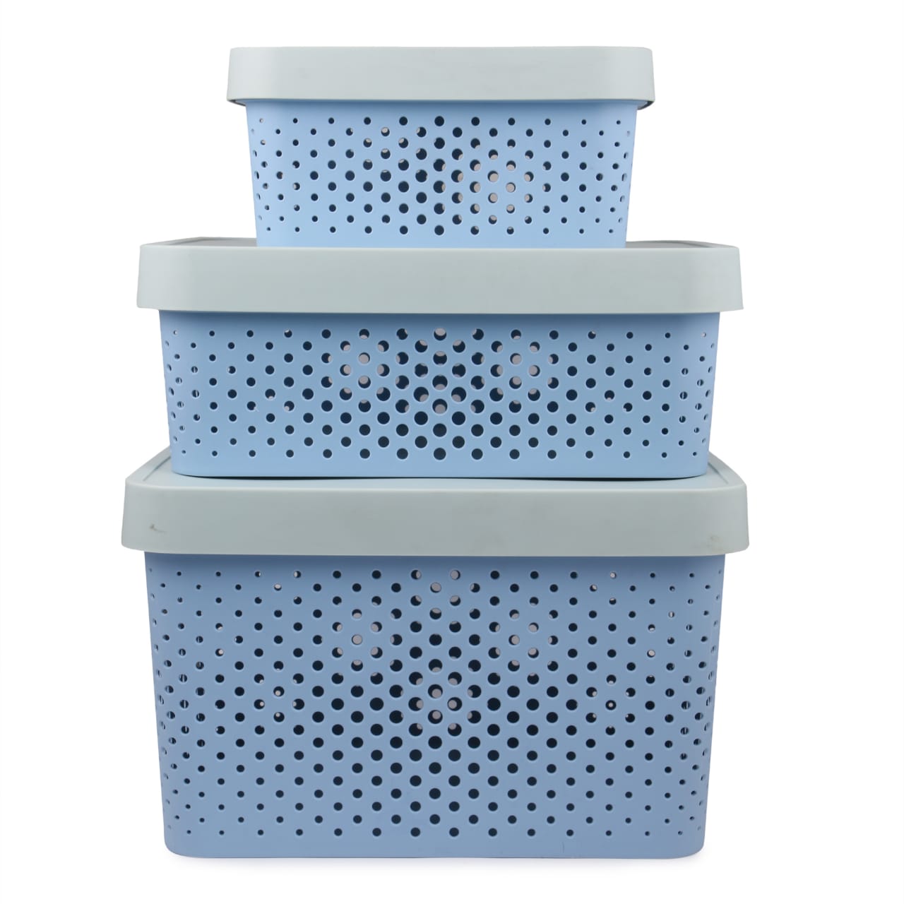 Plastic Storage Basket Set of 3 with Lid for Home/Office Use.