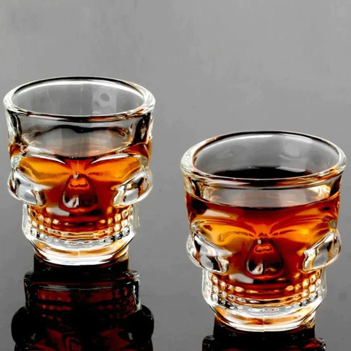 SKULL SHAPE CRYSTAL CLEAR GLASS SHOT GLASS SET OF 6 PCS 65 ML