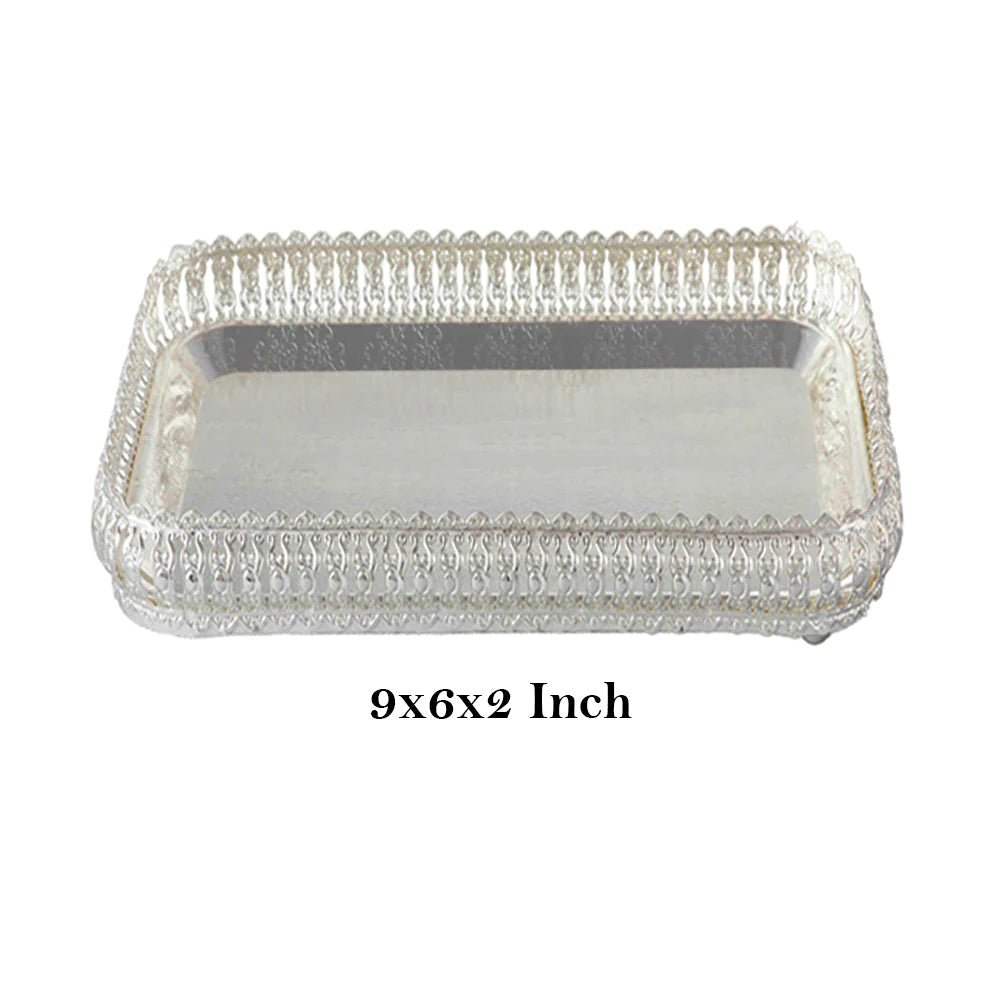 German Silver Rectangle Shape Designer Fancy Metal Tray.