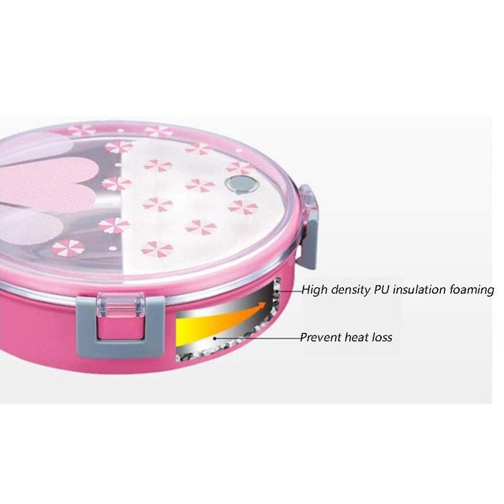 Round Shape Lunch Box Stainless Steel 6526 Inside and P.P Outside, 1 Inner Container & 1 Spoon (920ml)