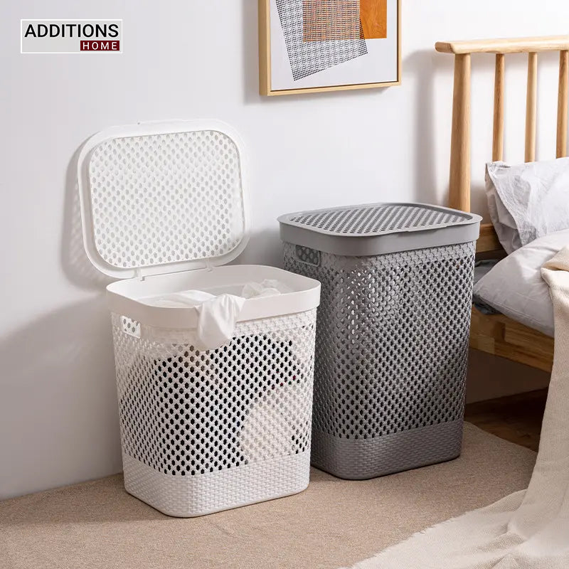 Laundry Basket with Lid/Bathroom Basket for Clothes/Multipurpose Big Size Basket for Home | 60 Lt. Grey . 1 Pcs