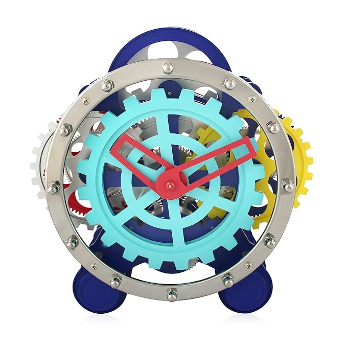 Decorative Plastic Table Clock with Metal Gear, Rotating Pattern, for Home and Office, Multi Color