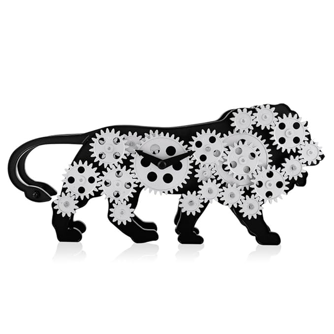 Abstract Metal make in Bharat Clock with Moving Gear for Office, Reception, Room, Home (Black)