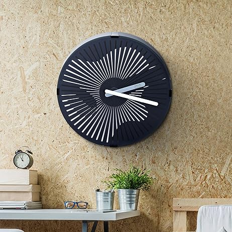 Modern Abstract Silent Plastic Wall Clock for Home and Office, Round Shape, (Black)