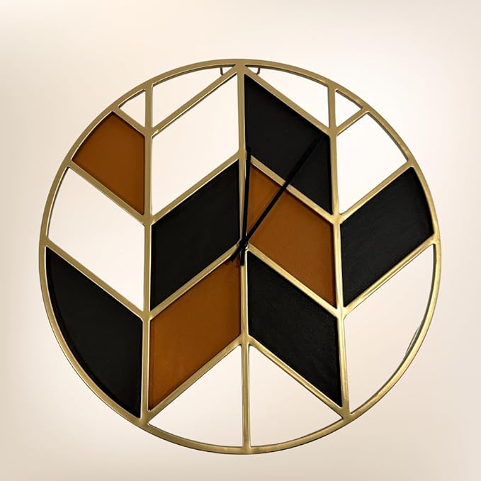 Modern Decorative Silent Metal Wall Clock for Home and Office, Round Shape, (Brown and Black)