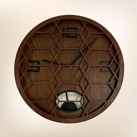Modern Decorative Silent Wooden Wall Clock for Home and Office, Round Shape, (Brown)