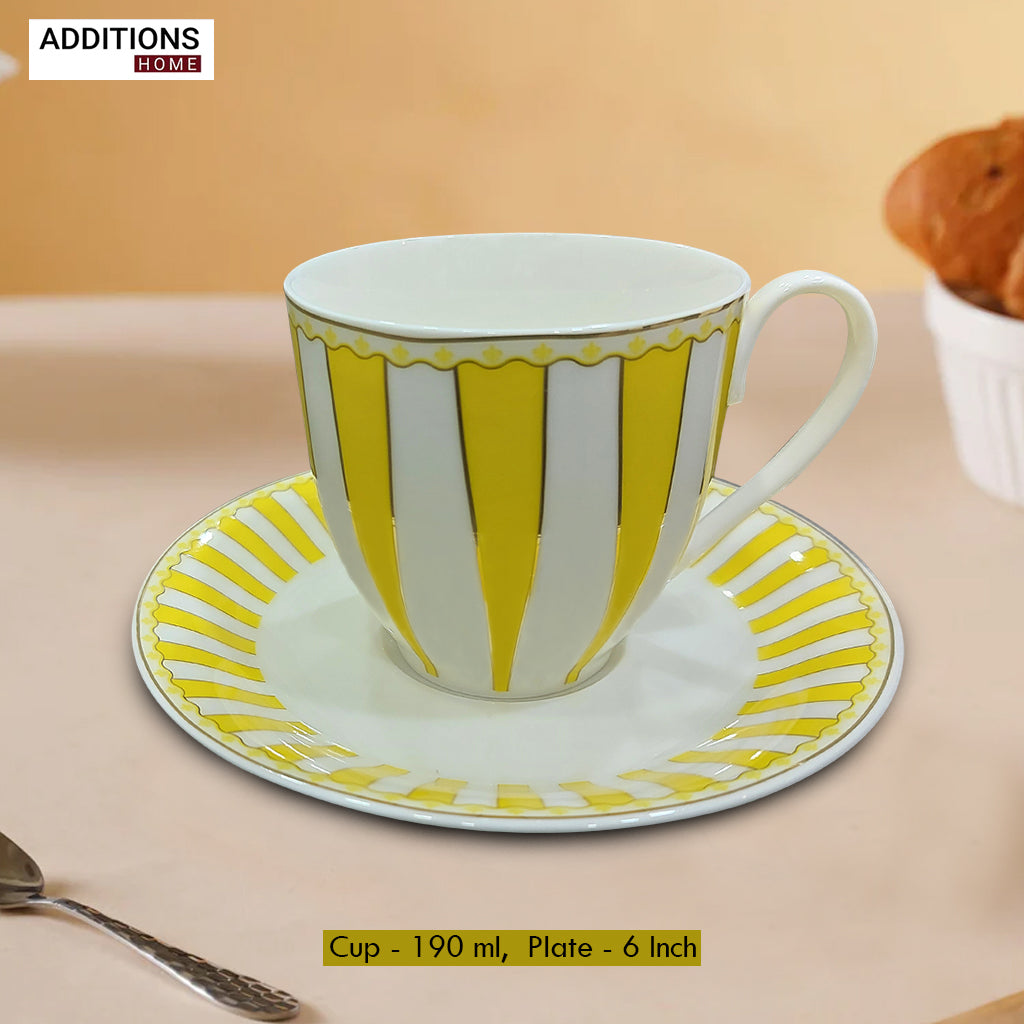 American Brunswick Luxury Cup and Saucer Set Classic Stripe Porcelain (Set of 6)