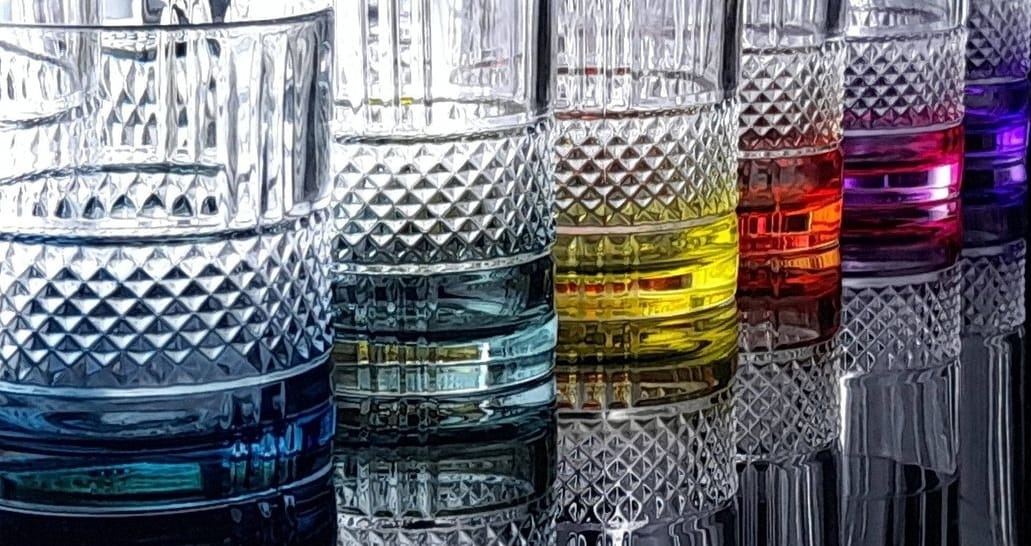 RCR (Made in Italy) Brillante Crystal Short colored  Whisky Water Tumblers Glasses, 340 ml, Set of 6 (Different Colors)