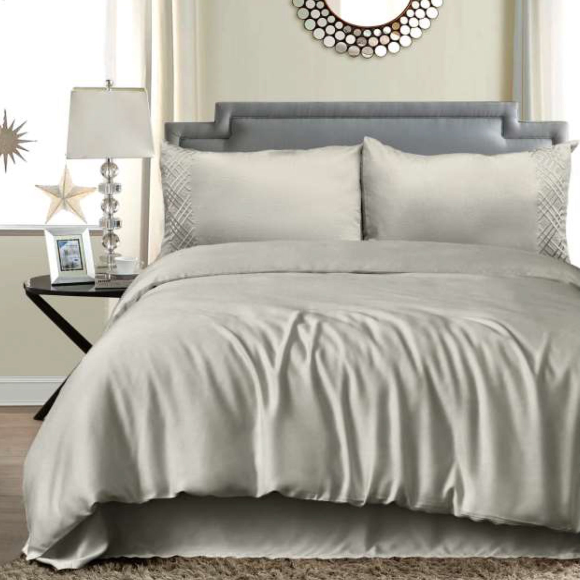 100% Cotton Urban Designer Embroidered 400 TC King Size Double Bedsheet - 275 X 275 CM with 2 Pillow Covers - 3 Pcs Set