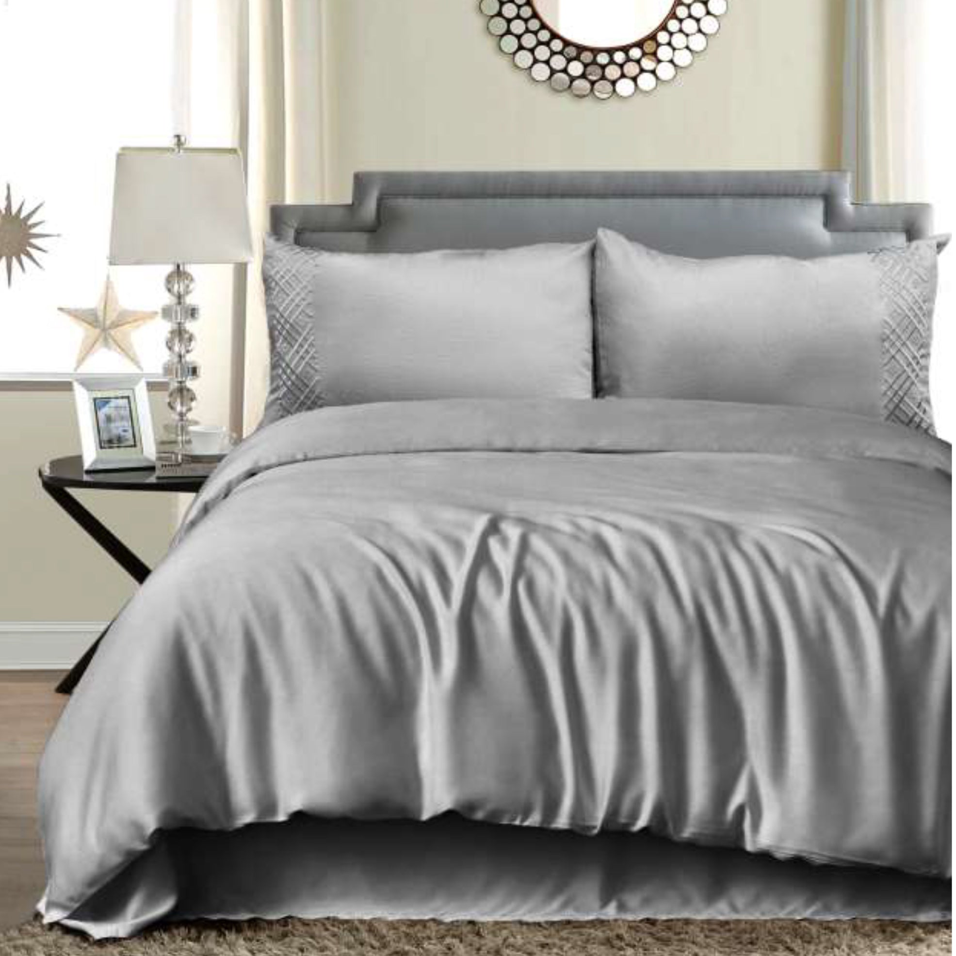 100% Cotton Urban Designer Embroidered 400 TC King Size Double Bedsheet - 275 X 275 CM with 2 Pillow Covers - 3 Pcs Set