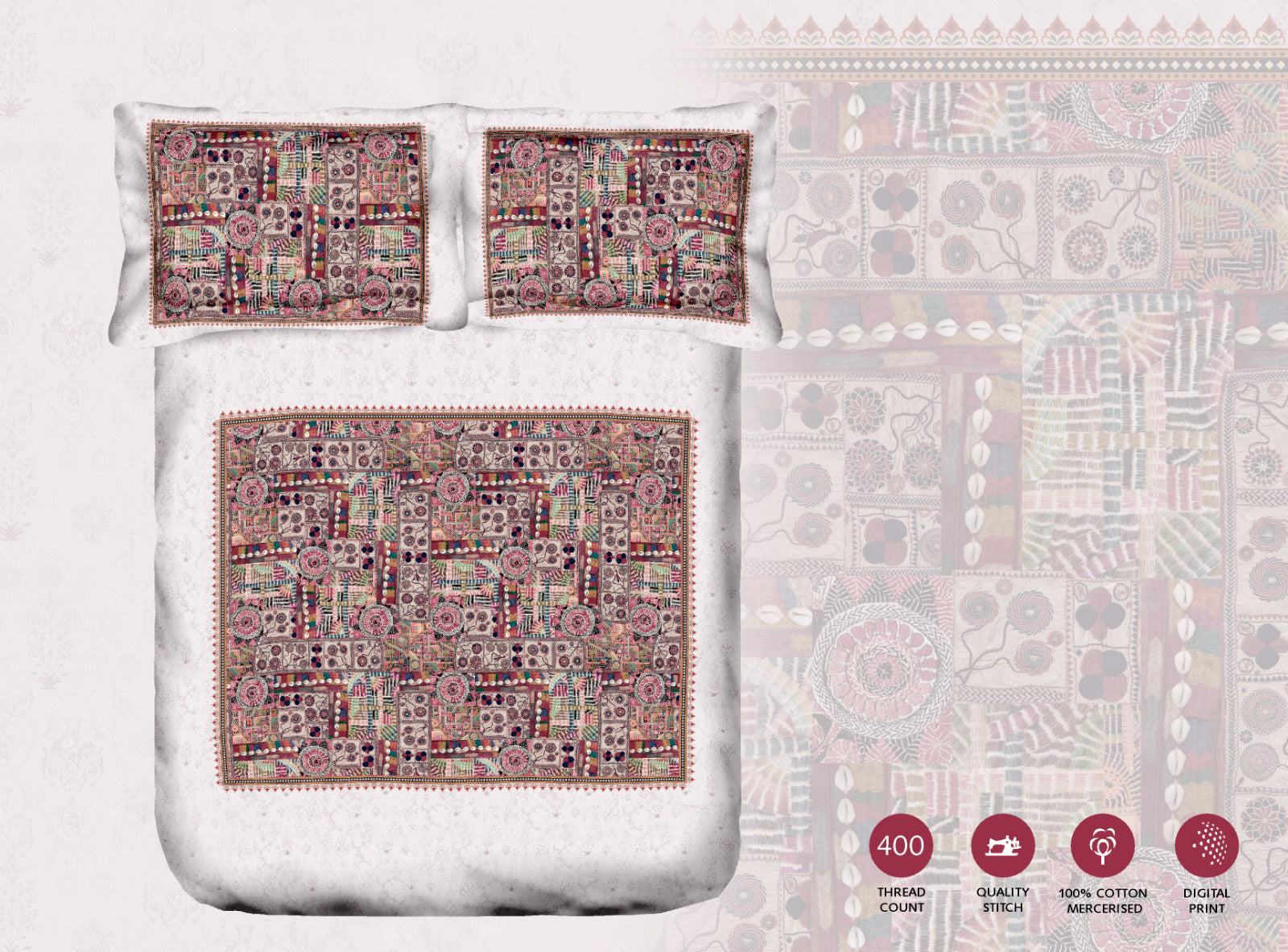 100% Cotton 400 TC King Size Double Bedsheet Digital Print - 274 X 274 CM with 2 Pillow Covers - 3 Pcs Set