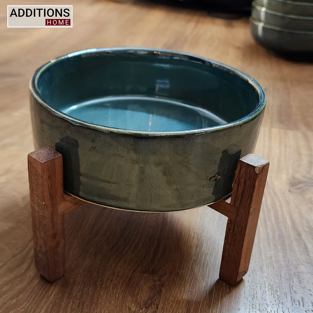 Stone Serving Bowl With Elevated Wooden Stand Set of 4