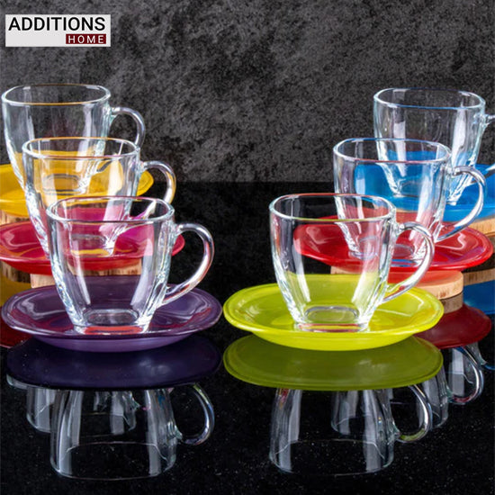 Rainbow Cup and Saucer Set, 12 Pieces, Multicolor, 220ml
