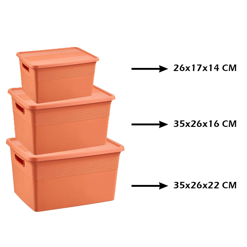 Plastic Storage Basket Set of 3 with Lid for Home/Office Use.